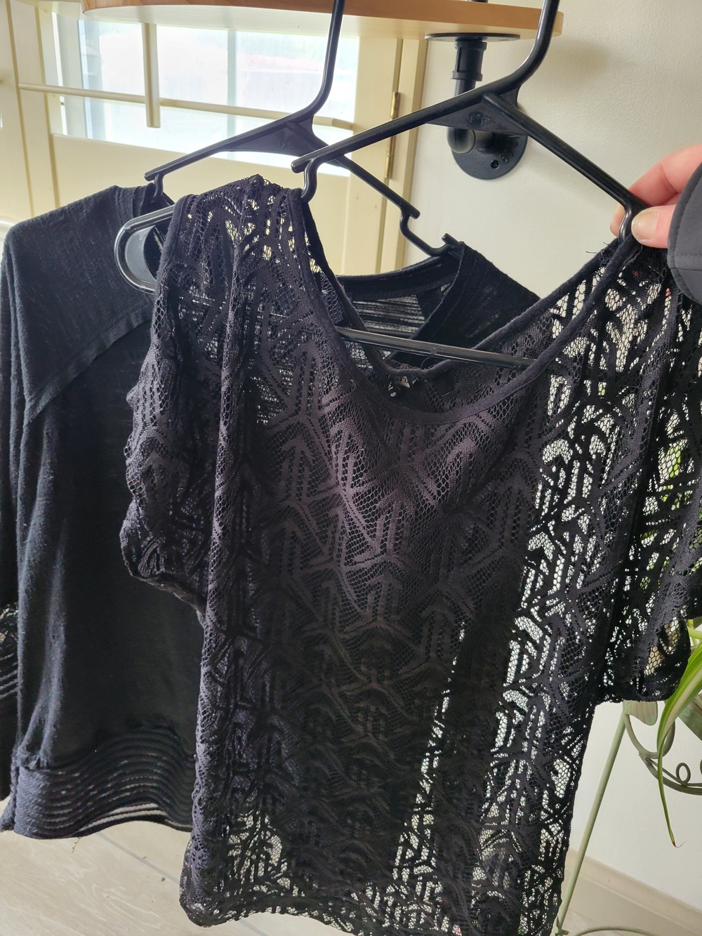 Bundle Of 2 Daytrip Black Striped Knit Top And Lace Top